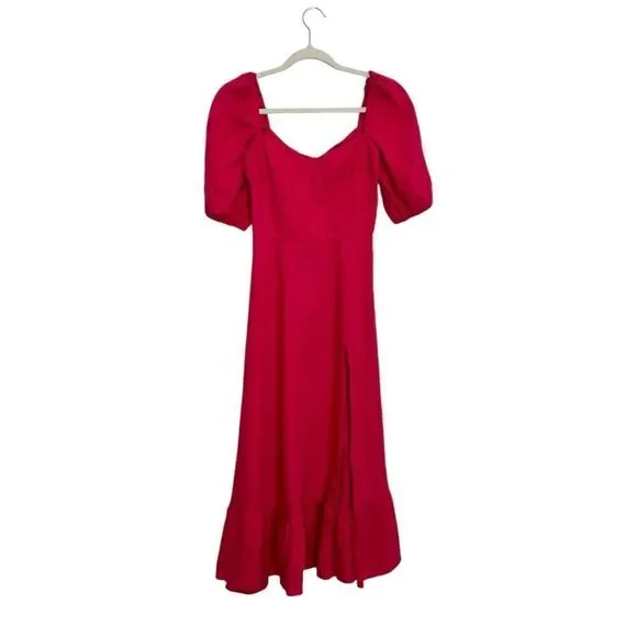 Reformation Belgium Corvette Pink Linen Midi Dress -  threedaughtersproperties.com